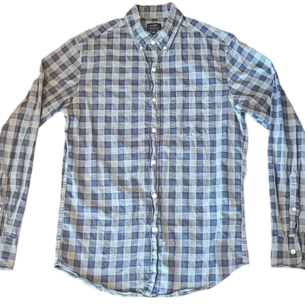 J. Crew Heathered Cotton Plaid Dress Shirt Collared Button Up Checkered Top Sm.